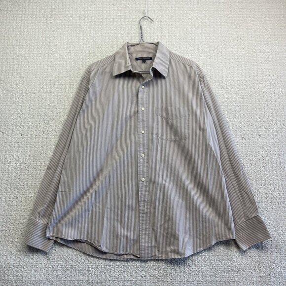 Tommy Hilfiger Stripped Shirt Men's Sz 17 Striped Crest Lion Down Casual Preppy - Picture 1 of 15